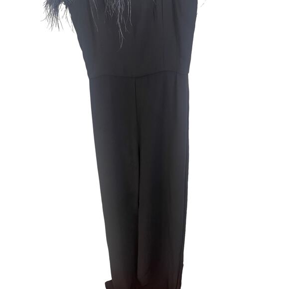 Amanda Uprichard Amiah Jumpsuit Ostrich Feather Trim Classy Witchy Black Size S - Picture 15 of 16